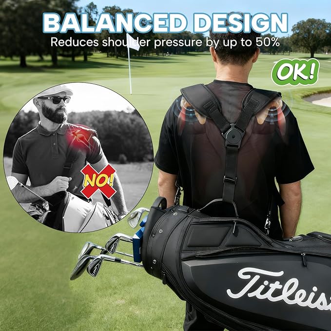 Golf Bag Shoulder Strap, Universal Golf Bag Strap Replacement Double Shoulder Adjustable Strap Padded Golf Bag Carry Strap