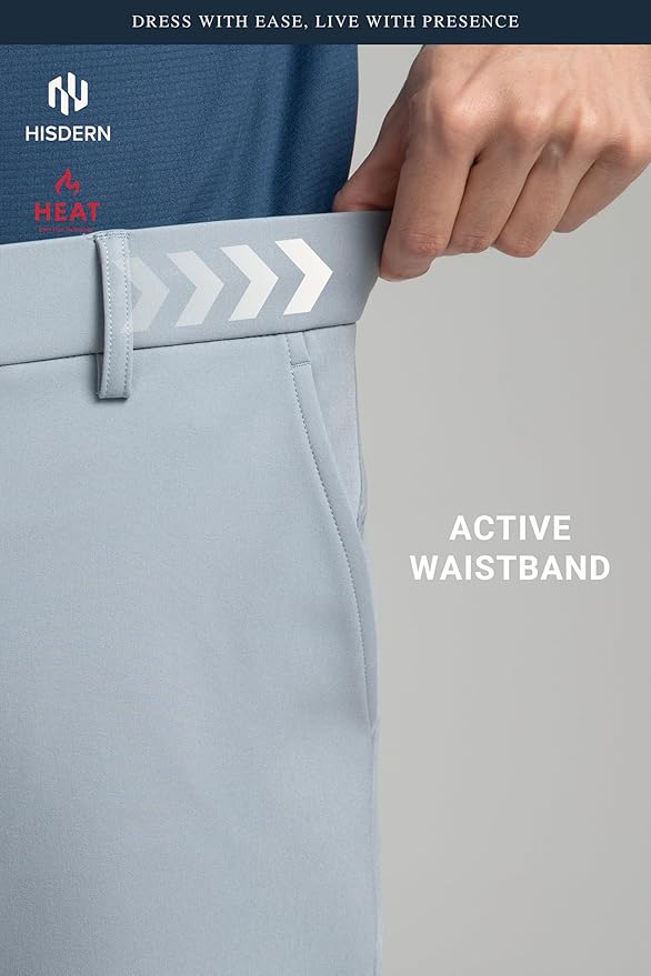 HISDERN Heat 701 Men's Thermal Golf Pants Stretch Fleece 30"/32" No Iron Comfy for Winter Business Casual with Pocket