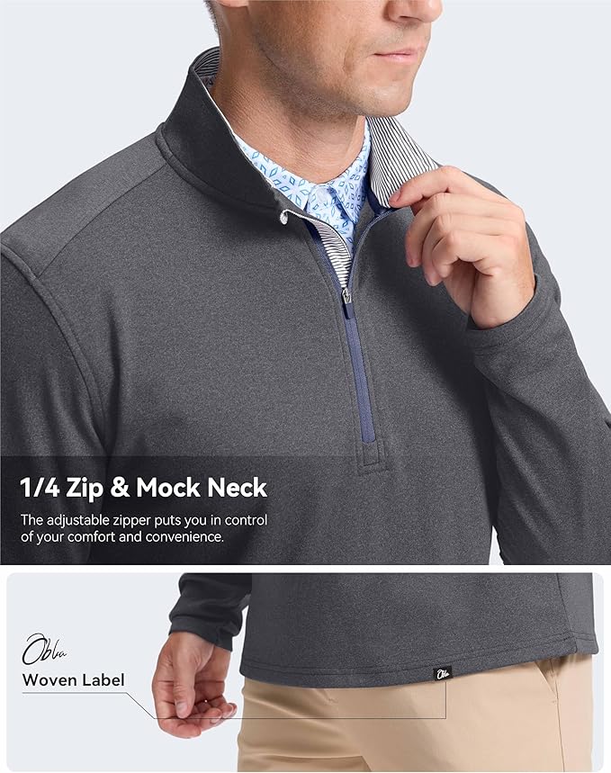 Obla Golf Quarter Zip Pullover Men Fleece Mock Neck Sweatshirt Winter Warm 1/4 Zip Long Sleeve Golf Shirt