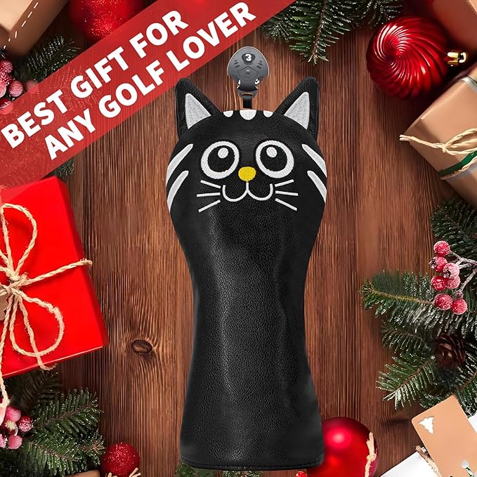 Golf Kitty Head Cover Golf Club White Leather Headcovers 1pc/4pcs Set Fits Driver Fairway Wood Hybrid Utility Putter Iron Wedge Headcover.