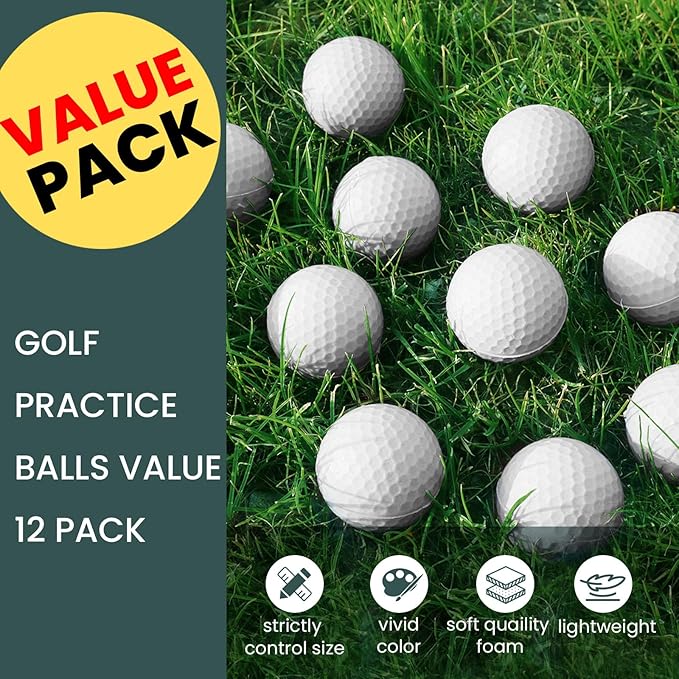 FINGER TEN Golf Practice Balls Foam Colored Value 12 24 50 Pack, Lightweight Golf Ball Limited Flight for Indoor Outdoor Driving Range Backyard Training Safe Practice Good Value
