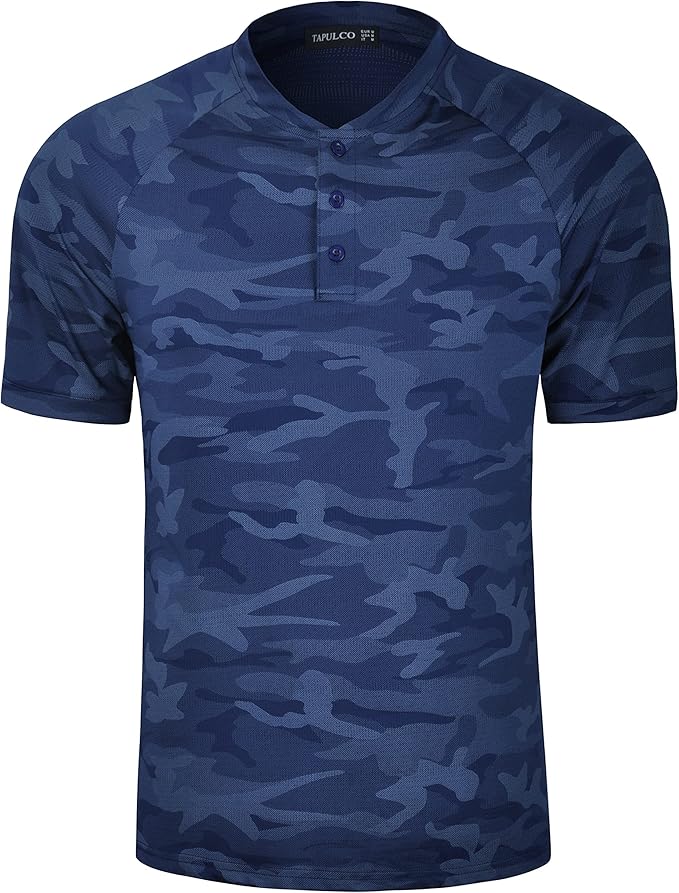 TAPULCO Mens Collarless Golf Shirts Short Sleeve Dry Fit Stretch Casual Breathable Lightweight Tshirts