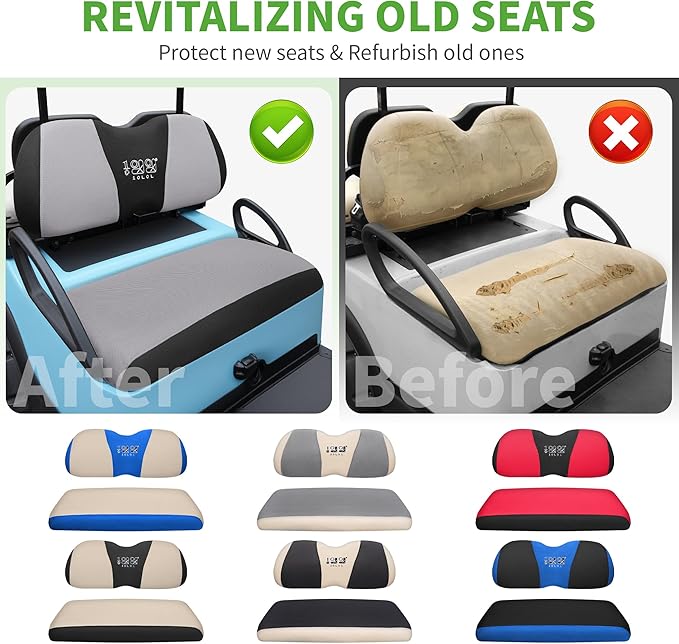 10L0L Golf Cart Seat Covers Universal for Yamaha G29 Drive2 Club Car DS Precedent Tempo Standard Front Seats, Breathable Mesh Bench Seat Cover, No Drilling Seat Cushion - All-Season Comfort