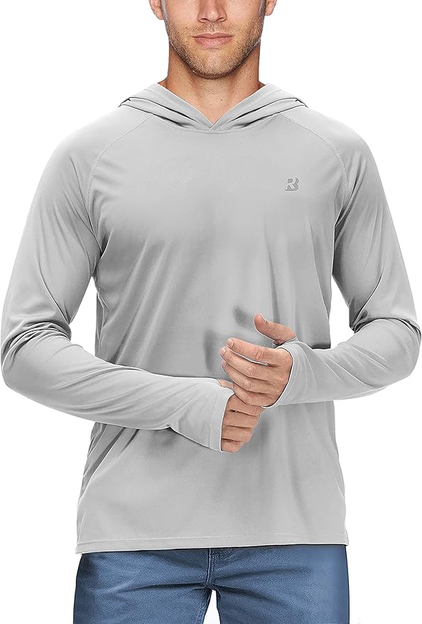 Roadbox UPF 50+ Fishing Shirts for Men, Long Sleeve UV Sun Protection Hoodie, Outdoor Hiking Running Swimming Rash Guard