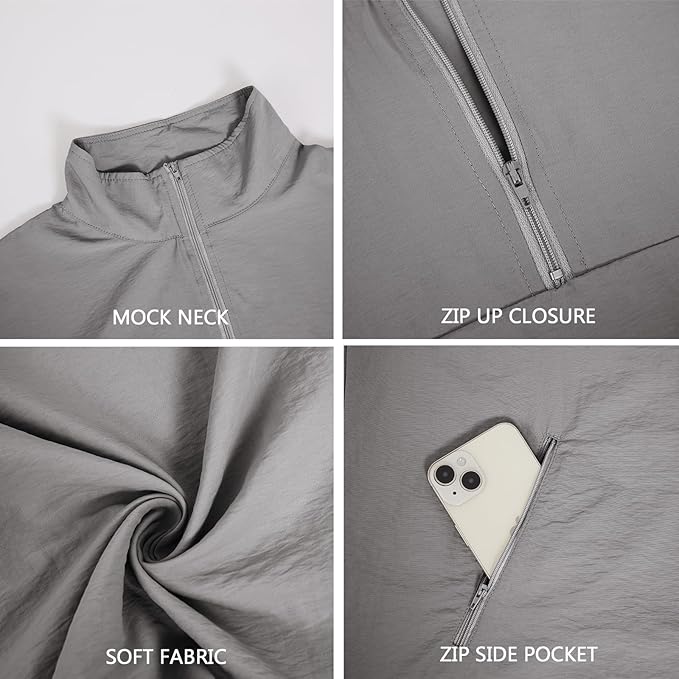 Aulemen Men's Casual Quarter Zip Pullover Golf Windbreakers Athletic Lightweight Jacket Hiking Running Sweatshirt with Pocket