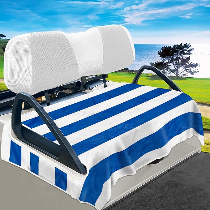 YOKYHOM Golf Cart Seat Covers, Stripes Blue Golf Cart Seat Towel Blanket Keeps Seat Comfortable and Clean, 100% Microfiber, 51''x 31'', for EZGO, Yamaha, Club Car and More 2-Seat Golf Carts