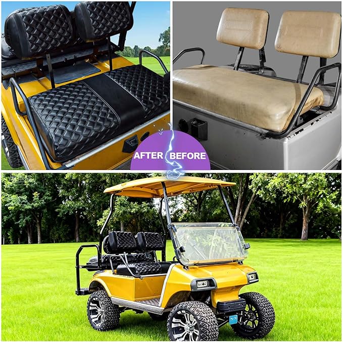 Club Car DS seat Cover, Fit for Club car DS Pre-2000，Vinyl seat Cover, Diamond Texture, Easy to Install Golf cart Accessories, no Staples Required (Black, Fit for Club car DS Pre-2000)