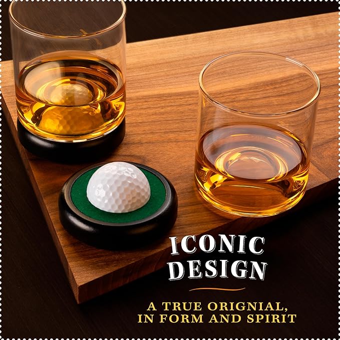 Golf Whiskey Glass Set | Golf Ball Shot Glasses | 12 oz Whiskey Glasses | Gifts for Golfers | Cool Stuff for Golfers | Birthday Gifts for Men and Women | Uncle Gift | Whiskey Presents for Golfer