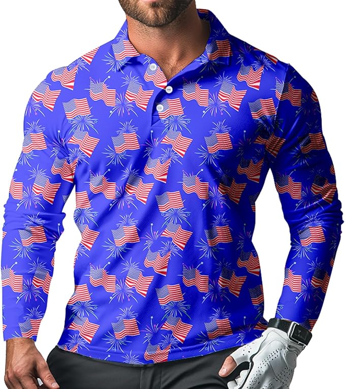 Men's Long Sleeve Golf Shirt Quick Dry 3 Button Work Fishing Outdoor Casual Collar Shirt
