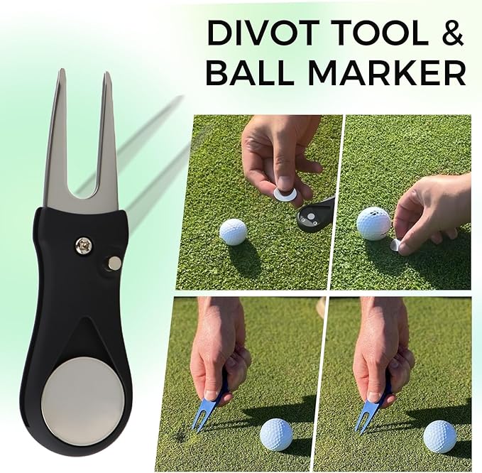 21 Pcs Golf Essentials Kit, Golf Club Cleaning Kit - Golf Club Brush & Golf Towel, Golf Ball Bag & Tees Holder & 2 Sizes Tees, Divot Repair Tool & Ball Marker, Must Haves Golf Accessories