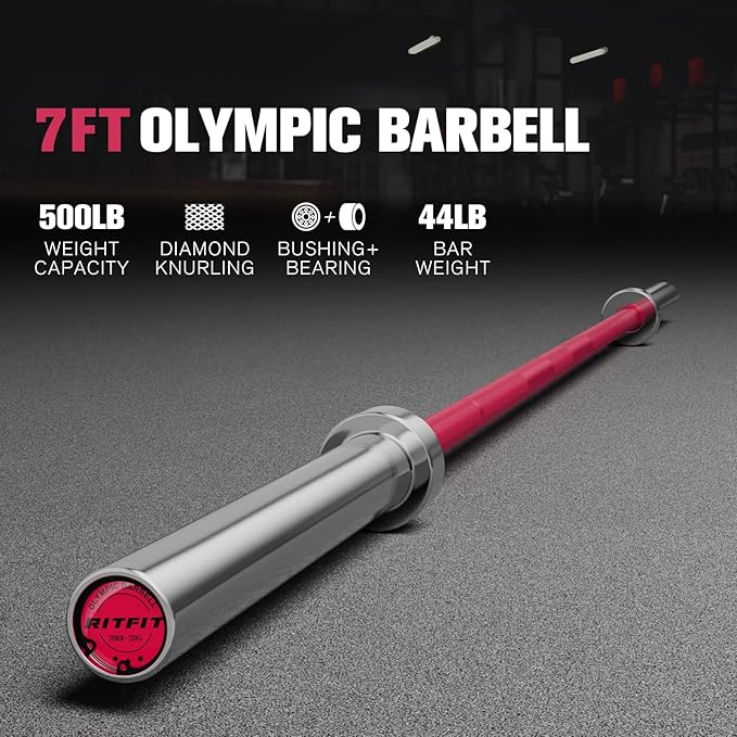 RITFIT 7FT Olympic Barbell for Strength and Weightlifting Training - 2 Inch Olympic Bar for Squat, Deadlift, Bench Press, Curl, Overhead Press - 500lbs/1000lbs/1500lbs Capacity