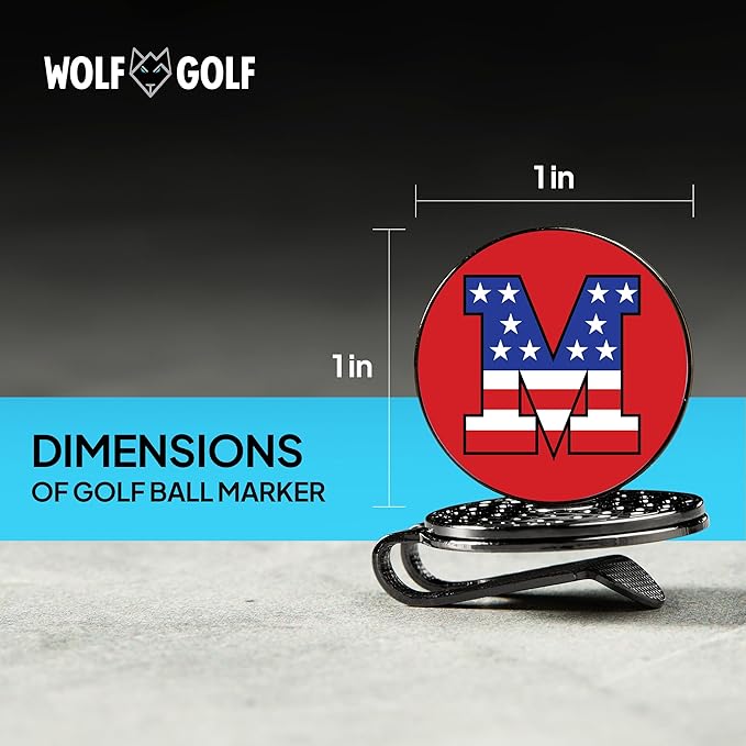 Wolf Golf Towels Golf Ball Marker Hat Clip | USA Monogram | 1 Magnetic Clip + 3 Ball Markers | Patriotic Golf Accessories for Men & Women