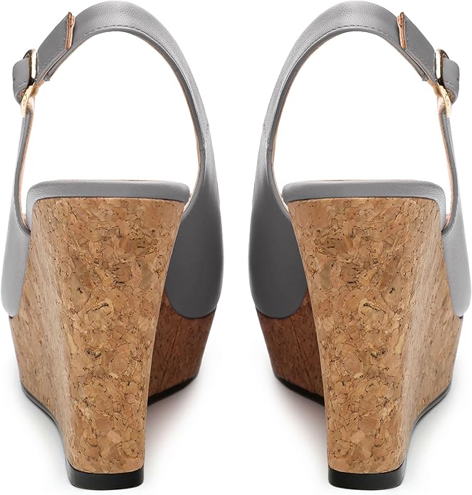 Womens Peep Toe Wedge Heels Matte Fashion Cork Slingback Pumps Platform Wedge Sandals 3.94 Inches