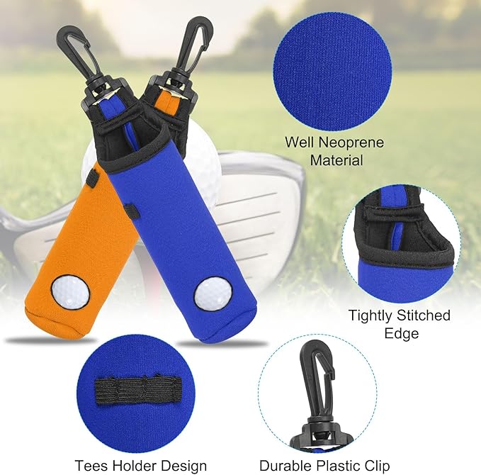 PATIKIL Golf Ball Carry Bag, 4Pack Golf Tee Holder Pouch Portable Neoprene Golf Ball Holder with Clip for Men and Women Storage Gifts, 4 Color