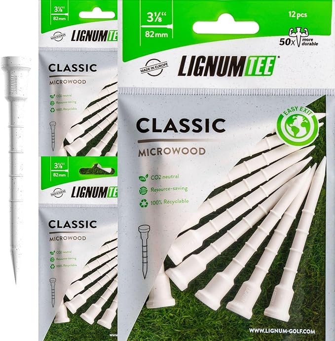 LIGNUM Tee - Classic Golf Tees - Sports Golf Tees - Anti Spin Head, Bio-Based Micro Wood, 50x Durable