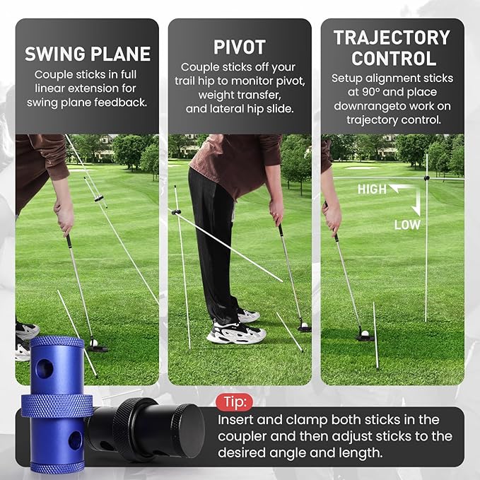 FINGER TEN Golf Alignment Sticks Rods Swing Trainer Tools 48 Inch 2 Or 3 Pack, Fits in Golf Bag Tour Stickers Practice Training Aid