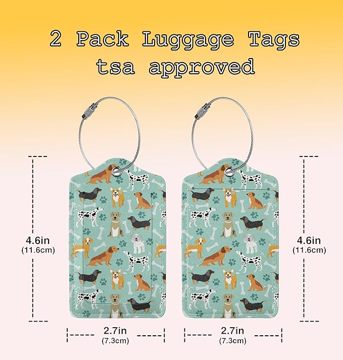 TSA Approved Luggage Tags for Suitcases Dog 2 Pack Funny Leather Carnival Cruise Airport Cute Travel Name Tags Golf Bag tag Ships Essentials Privacy Cover ID Label for Women Men
