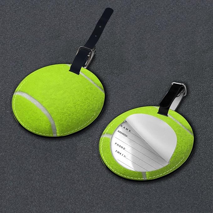 Luggage Tag Tennis Ball Luggage Tags for Suitcases, Pu Leather Baggage Tags Identifiers for Travel, Name Id Label Tags for Baggage Bag Women Men