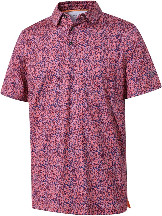 Golf Shirts for Men Dry Fit Short Sleeve Print Performance Moisture Wicking Polo Shirt
