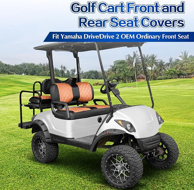 NOKINS 4PCS Golf Cart Diamond Seat Covers Kit,Front and Rear Seat Covers Fits for EZGO/Club Car/Yamaha Original Regular Seat Cushion, No Stapler