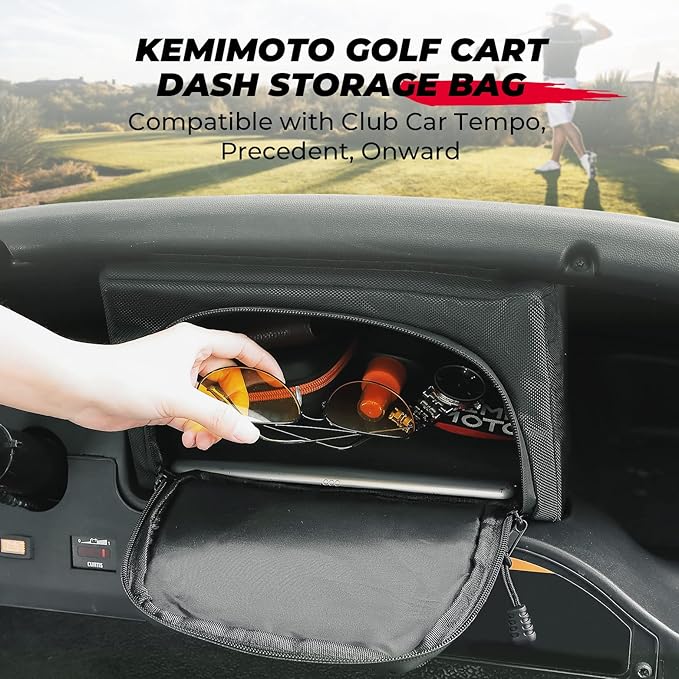 KEMIMOTO Golf Cart Dash Storage Bag Compatible with Club Car Tempo, 1680D, No Drilling Organizer Bag, Waterproof, Black