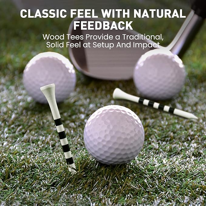 FINGER TEN Golf Tees Wood 3 1/4 2 3/4 Inch Value 50/120 Count, Durable Tees with Bright Colored Stripes for Consistent Height, 70mm 83mm Long Tees Ideal for Golfers