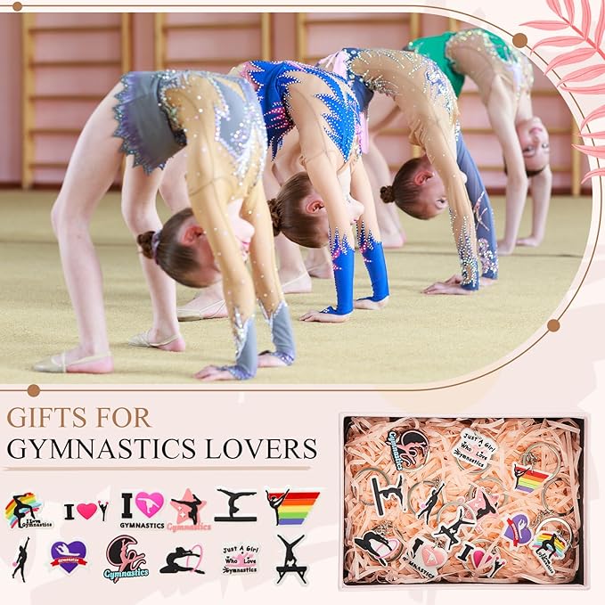 Batiyeer 36 Pack Gymnastics Keychains Bulk Party Favors Sports Ball Key Chains Funny Keyring Gifts for Women Men Birthday Supplies