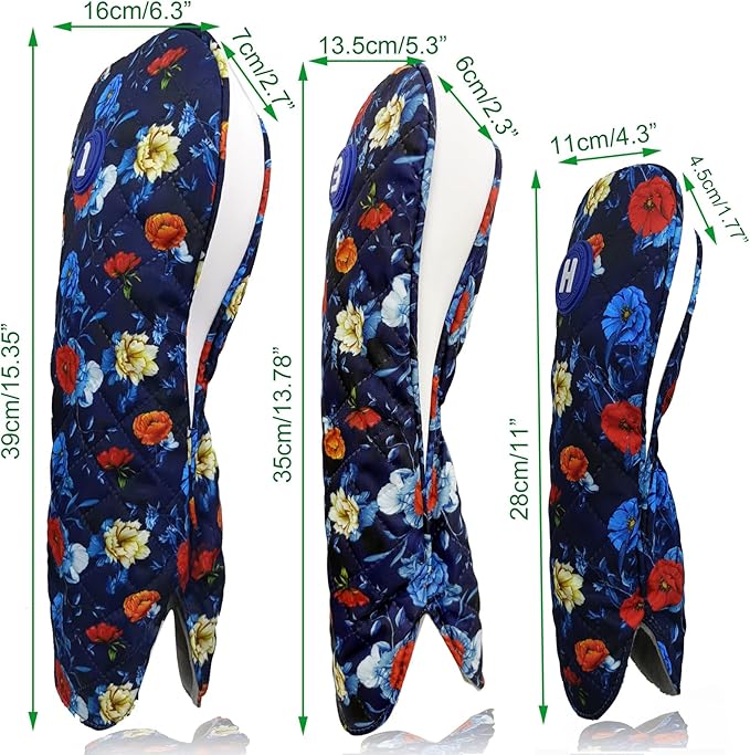Golf Headcovers for Drivers and Woods – Set of 3 (S/M/L), Leather Club Covers with Magnetic Number Tags, Floral Design, Scratch-Resistant, Fits Most Golf Clubs