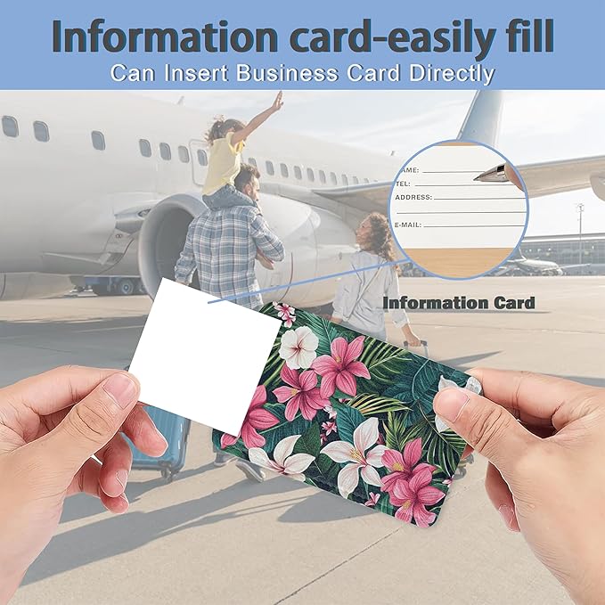 3 Pack PU Leahter Luggage Tag with Stainless Steel Loop,Tropical Flowers Travel Suitcase Labels with Privacy Cover ID Label Quickly Spot for Bags