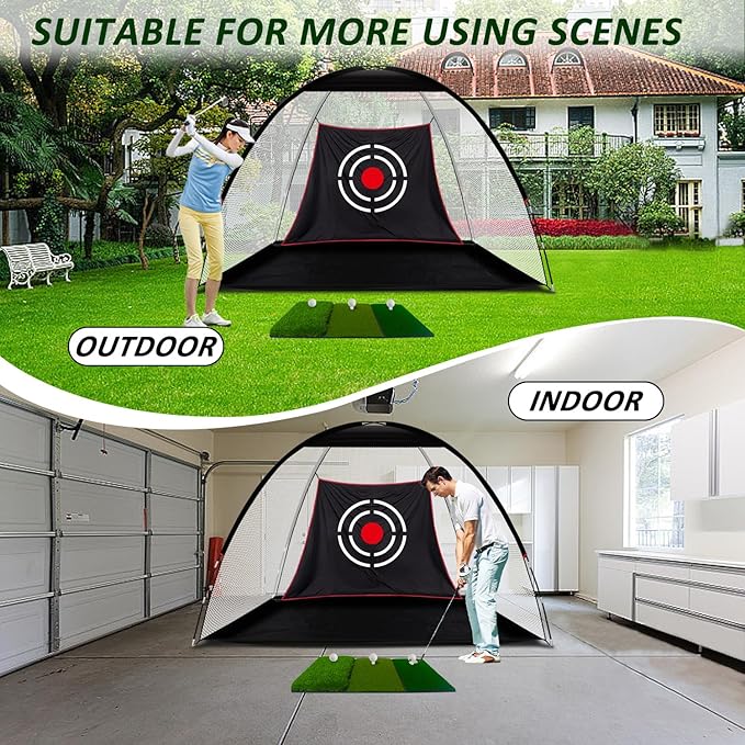 Gagalileo Golf Net: Backyard Practice Hitting Driving Training by Turf Mat Target Real Ball Indoor Outdoor Chipping Swing Gift for Golfers Dad Husband Men