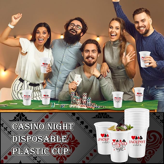 Norme 48 Pcs Casino Night Party Supplies Bulk 16 oz Casino Night Party Thick Plastic Disposable Cup Hot Cold Drink Wine Coffee for Home Casino Night Themed Holiday Party Supplies Favors