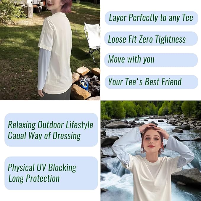 UPF 50+ Sun Protection Arm Sleeves Elastic band Adjustable Cuff Loose Fit Non-Sticky Airflow Friendly Outdoor