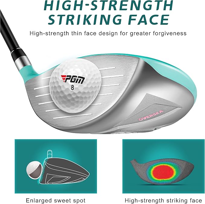 PGM Women's Oversea 9/12 Pieces Complete Golf Club Set with High-Strength Thin Face Design 460cc Driver