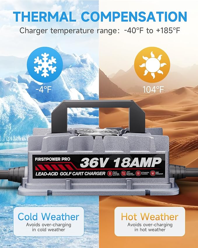 36 Volt Golf Cart Battery Charger for EZGO TXT Golf Carts, 36V 18A Golf Cart Charger with Upgraded Extended D Style Plug, 4-6H Full Charge Trickle Charge, Lead Acid Charger - IP67 Waterproof & Fan