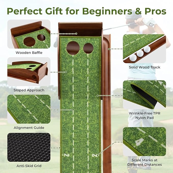 Indoor Golf Putting Mat with Putter & 5 Balls, Auto Ball Return Set, Velvet Matt for Home, Office, Backyard, Golf Gift