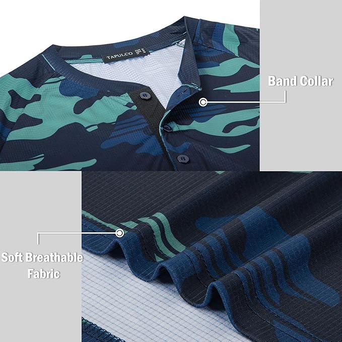 TAPULCO Mens Collarless Golf Shirts Short Sleeve Dry Fit Stretch Casual Breathable Lightweight Tshirts