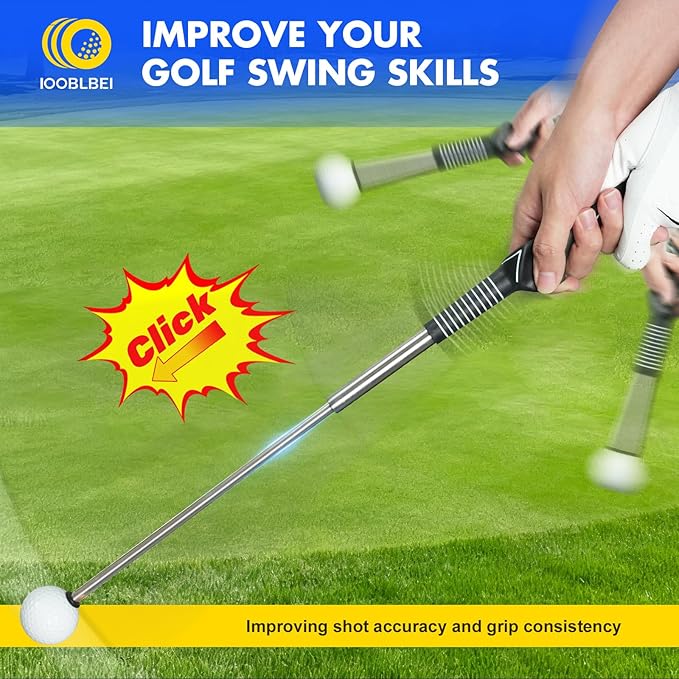 Retractable Golf Swing Trainer, Golf Training Aid & Golf Grip Trainer for Right-Handed Golfer, Strength & Tempo Stick Training, Golf Accessories for Beginners Chipping Hitting Practice