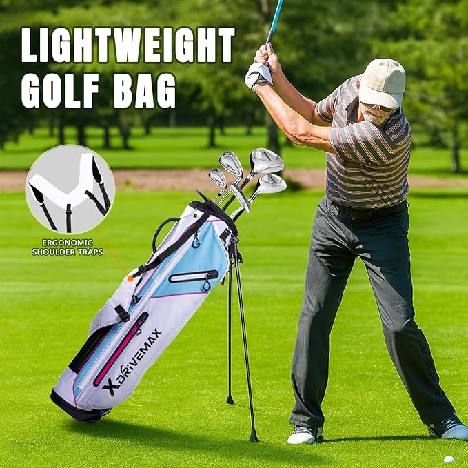 Golf Stand Bag, Lightweight Golf Bag with Stable Stand,Compact Design Featuring Easy-Carry Shoulder Straps, 4-Way Top, Essential Storage Pockets