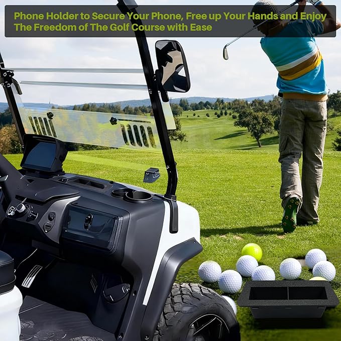 Golf Cart Phone Holder & Storage Tray for Evolution D2 Classic, Carrier & Forester, Large Capacity Storage Basket with Drain Hole, Evolution Golf Cart Accessories, Black