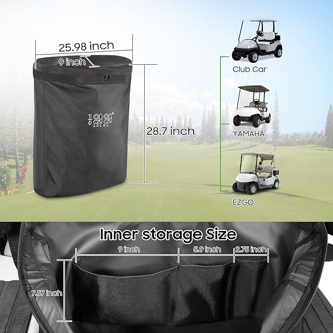 10L0L Golf Cart Cargo Bag, 2-Passenger Storage for Yamaha, EZGO TXT/RXV, Club Car DS/Precedent, No Drilling Required, 800D PVC Waterproof Rear Bench Bag Box