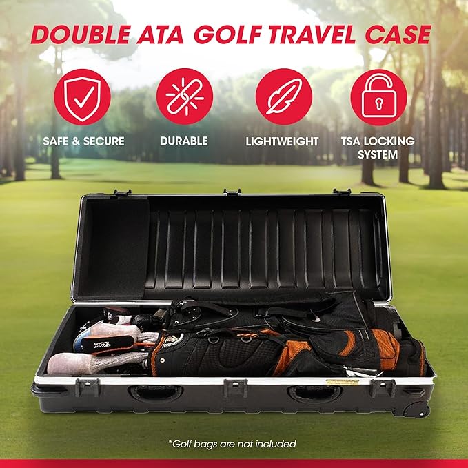 SKB Staff ATA Hard Shell Plastic Golf Travel Case for Cart Bags with Wheels - Heavy-Duty Rolling Club and Driver Carrier for Airline Transport, Impact-Resistant with TSA Locking Latches