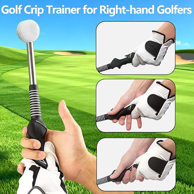Pro-Level Right-Handed Retractable Golf Swing Trainer, for Chipping Hitting Practice & Pre-Round Warm-Up Golf Swing Training Aid and Golf Grip Trainer for Indoor & Outdoor Use