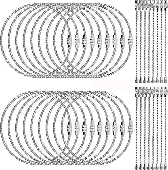 100pcs Stainless Steel Wire Keychains Aircraft Cable Cable Key Ring for Hanging ID Tags or Luggage Tags,6.3 inch 2mm
