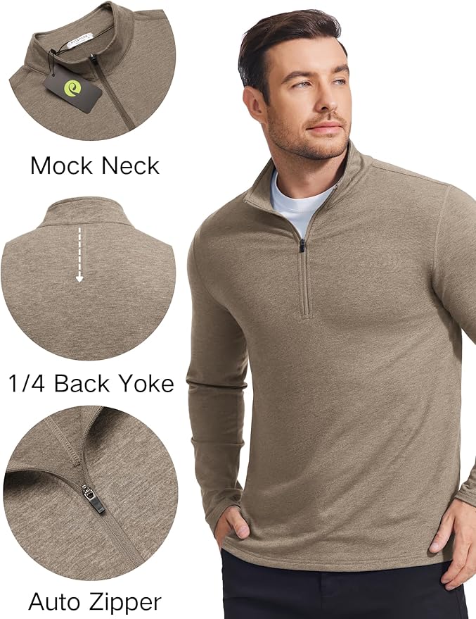 PINSPARK Men's Quarter Zip Up Pullover Mock Neck Sweatshirts Long Sleeve Golf shirts Performance Athletic Casual Workout