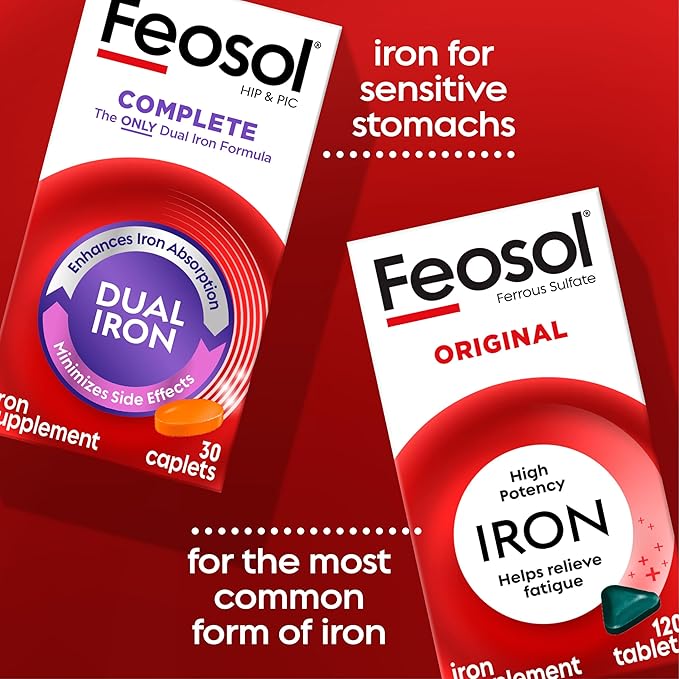 Feosol Original Iron Supplement Tablets, Non-heme, 325mg Ferrous Sulfate (65mg Elemental Iron) per Iron Pill, 1 Per Day, 120ct, 4 Month Supply, for Energy and Immune System Support, Made in USA