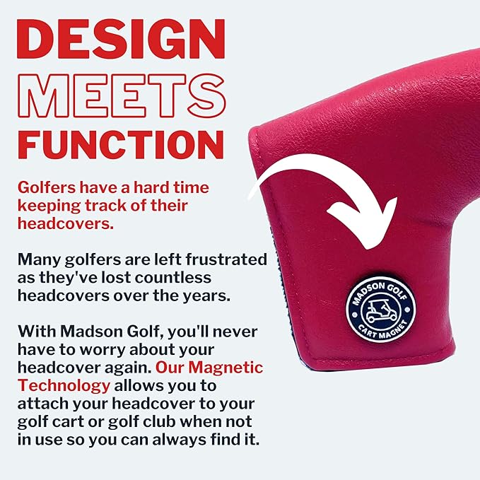 Classic Blade and Mallet Putter Headcovers with Madson Golf Cart Magnet for Secure Positioning and Quick Access, Protective PU Leather Head Covers, Magnetic Golf Accessories