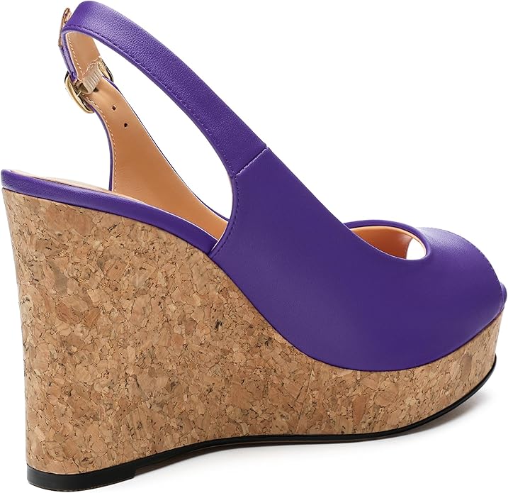 Womens Peep Toe Wedge Heels Matte Fashion Cork Slingback Pumps Platform Wedge Sandals 3.94 Inches