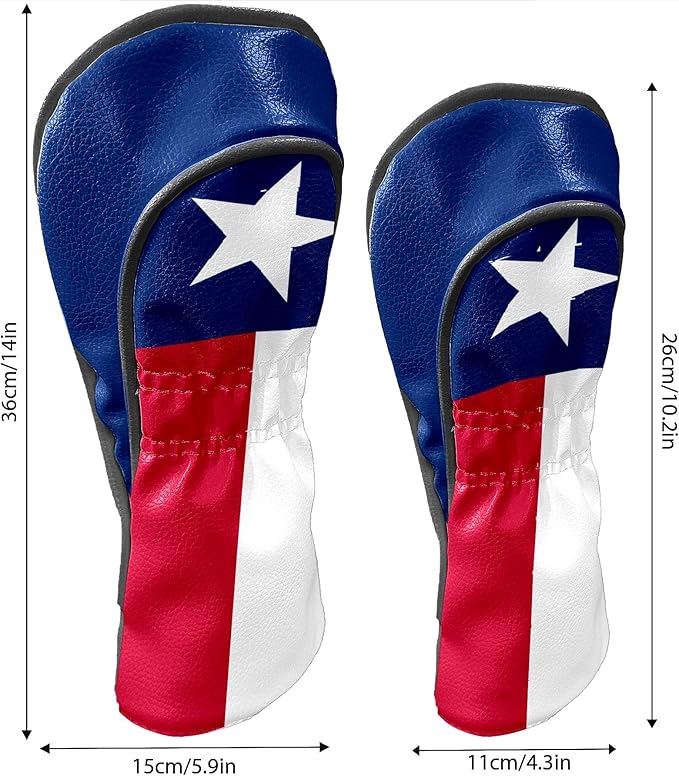 Golf Club Covers Texas State Lone Star Flag Golf Club Head Covers for Driver Fairway Woods Clubs Premium Leather, Waterproof Golf Headcovers with Anti-Scratch Lining for Men Women