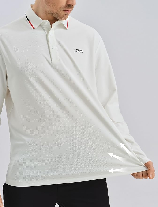 K-Swiss Men's Long Sleeve Polo Shirts - Golf Tennis Dry Fit Performance Moisture Wicking Casual Collared