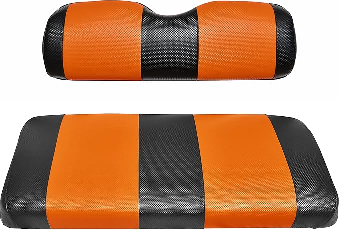 Seat Cover Replacement for Yamaha Drive or G-29 Golf Cart - Front Bench Seat - Premium Marine Vinyl - 5 Panel Stitching - Staple On Installation - Two-Tone Golf Cart Seat Covers (Black & Orange)